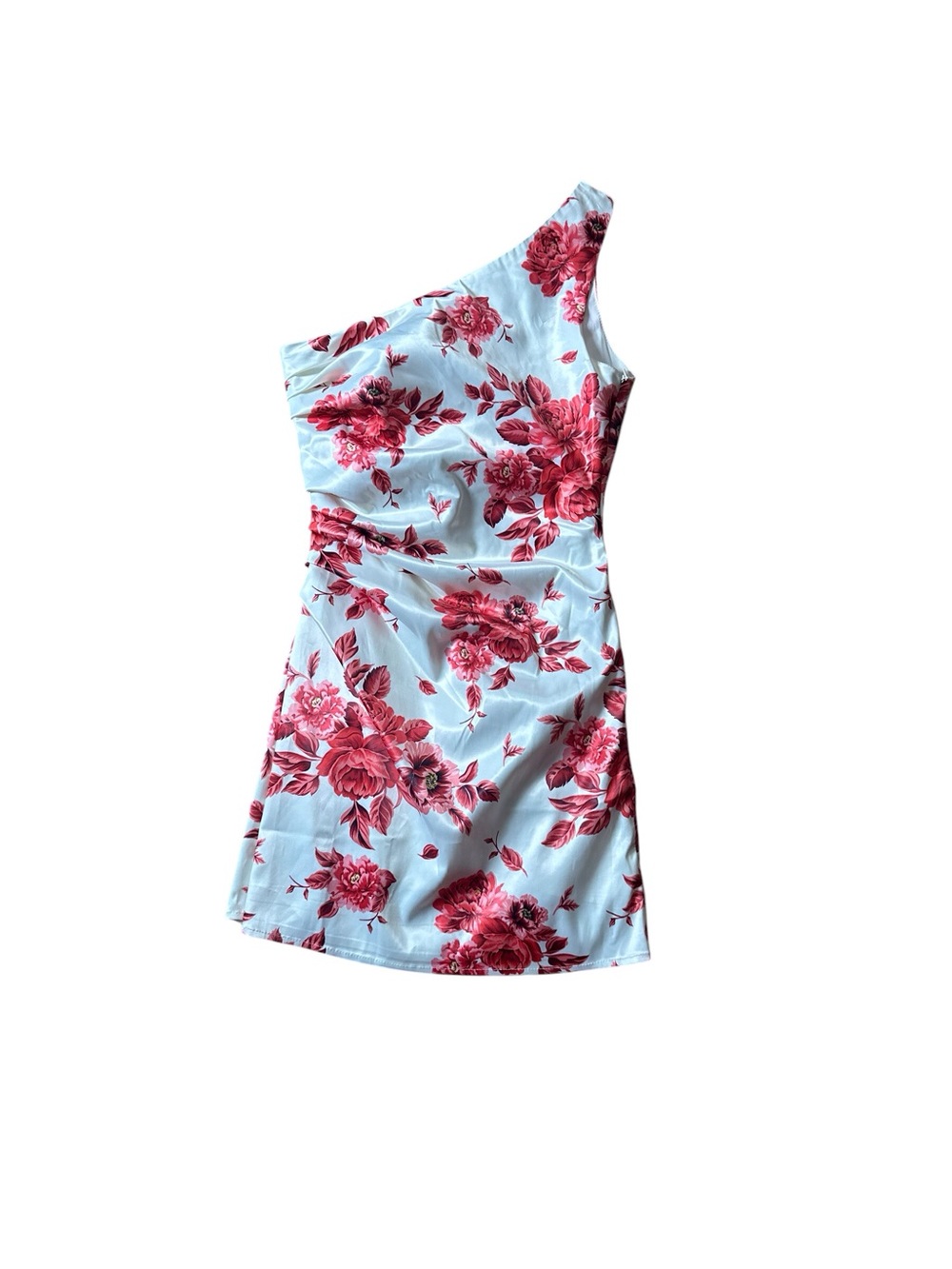 Peppermayo One-Shoulder White Dress with Pink Floral Pattern